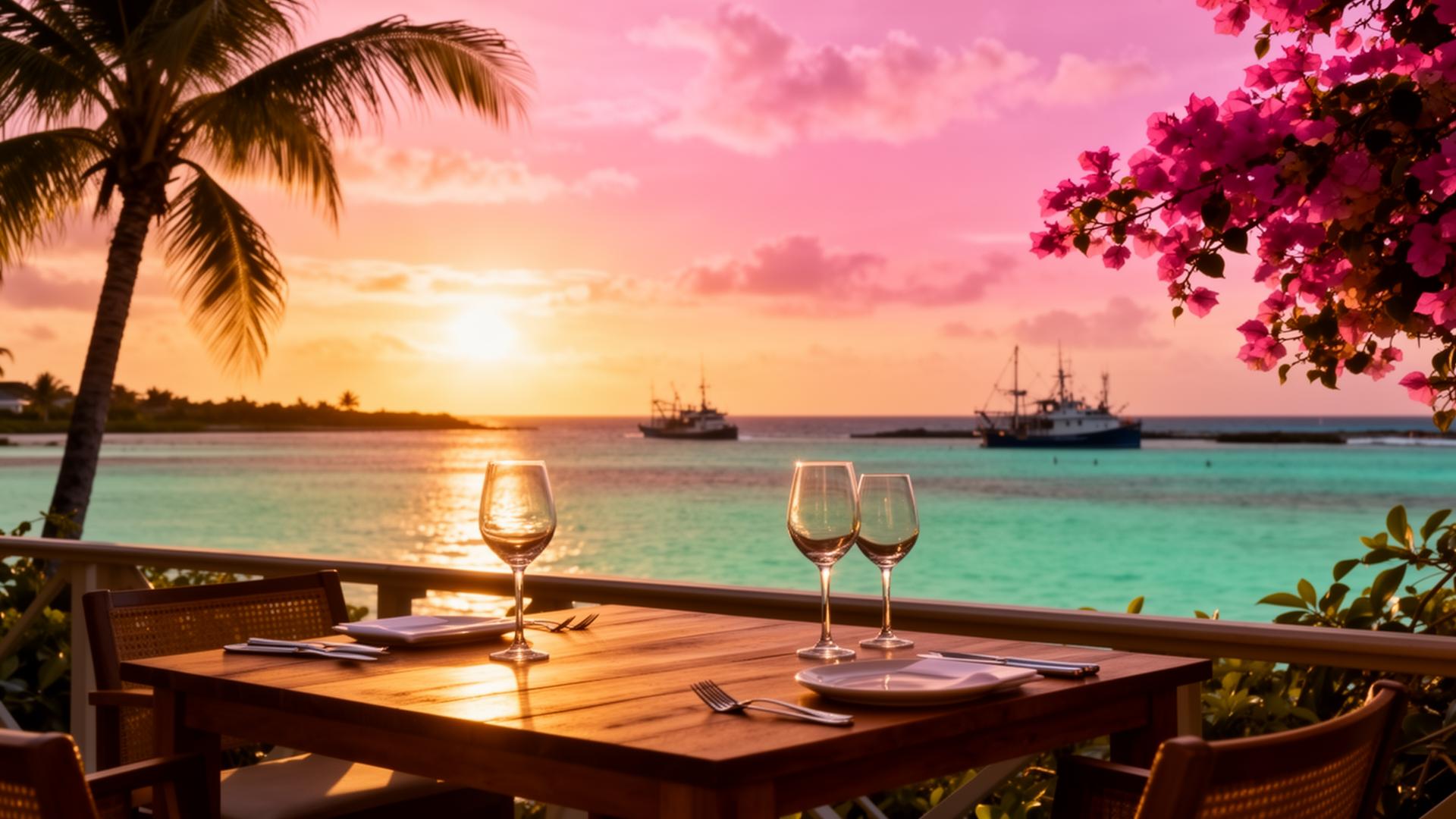 Sunset view from Le Capitaine restaurant terrace, Grand Baie, Mauritius
